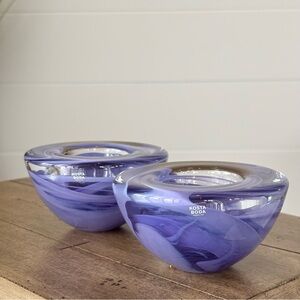 Atoll Collection by Kosta Boda Glass Tealight Holders Lilac Swirl Set of Two